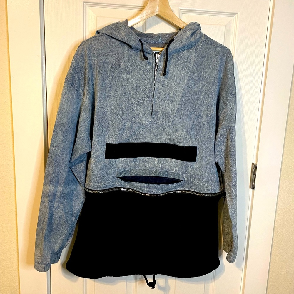 Homme + Femme LA future pullover denim acid washed & black hoodie sz XXL